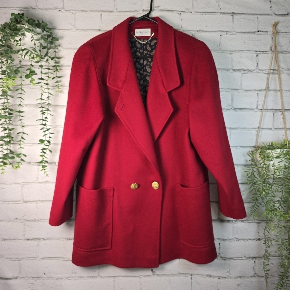 ASHLEY SCOTT VINTAGE WOOL DOUBLE BREASTED COAT GOLD BUTTONS LINED LARGE?